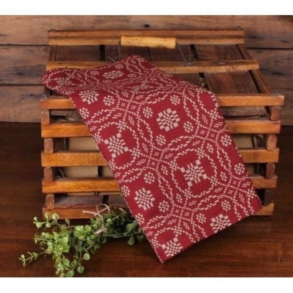 Lover's Knot Jacquard Barn Red Kitchen Towel 18x28" Cotton NEW Primitive